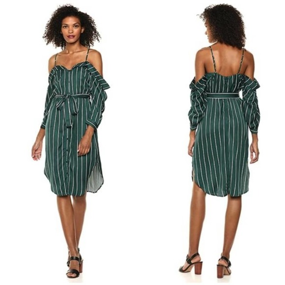 Bardot Paloma Teal Green Striped Cold Shoulder Dress US Size 6 (Small) - Picture 10 of 10